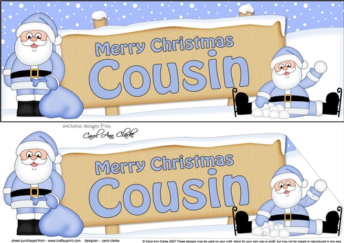 large DL Merry Christmas COUSIN with Santa 3D decoupage