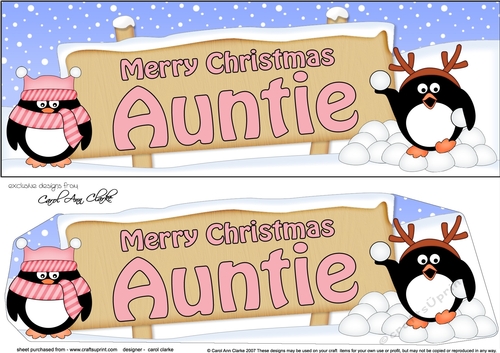 large DL Merry Christmas AUNTIE with Penguins 3D decoupage