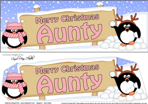 large DL Merry Christmas AUNTY with Penguins 3D decoupage