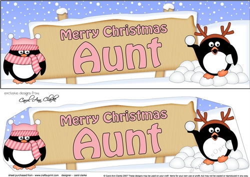 large DL Merry Christmas AUNT with Penguins 3D decoupage