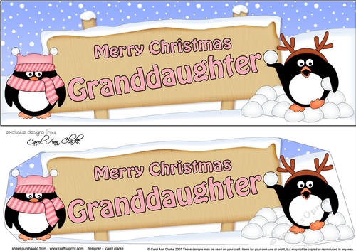 large DL Merry Christmas GRANDDAUGHTER with Penguins 3D decoupage