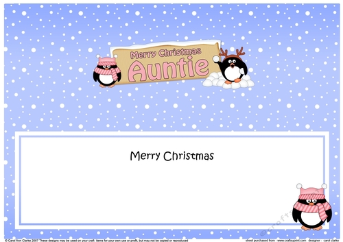 large DL Merry Christmas AUNTIE with Penguins insert
