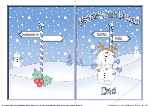 5 x 7 Quick Cut and Fold Card - Merry Christmas DAD with Snowball Sam