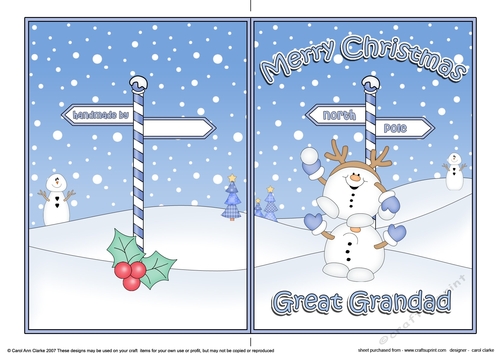 5 x 7 Quick Cut and Fold Card - Merry Christmas GREAT GRANDAD with Snowball Sam