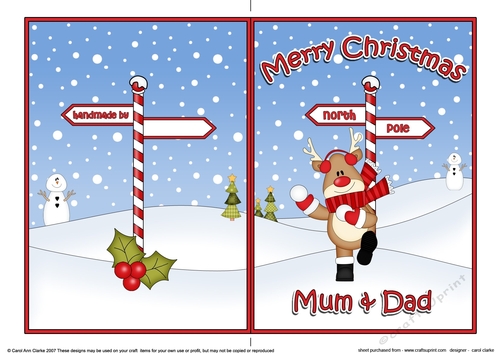 5 x 7 Quick Cut and Fold Card - Merry Christmas MUM & DAD with Rudolph