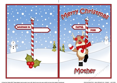 5 x 7 Quick Cut and Fold Card - Merry Christmas MOTHER with Rudolph