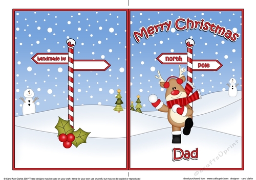 5 x 7 Quick Cut and Fold Card - Merry Christmas DAD with Rudolph