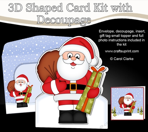 3D Shaped Christmas Card Kit  -  Santa has a sack full of Presents