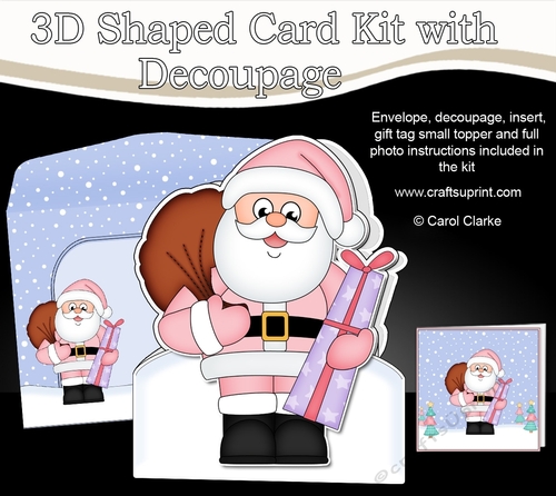 3D Shaped Christmas Card Kit  -  Santa has a sack full of Presents