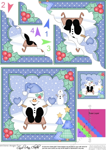 Christmas Snowball Sam is Sledging Scallop Corner Topper