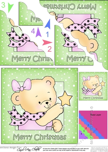 Cute Hunney Bear Rosie - Rosie has a Christmas Star Scallop Corner Side Stacker Topper