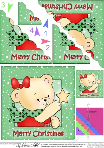Cute Hunney Bear Rosie - Rosie has a Christmas Star Scallop Corner Side Stacker Topper