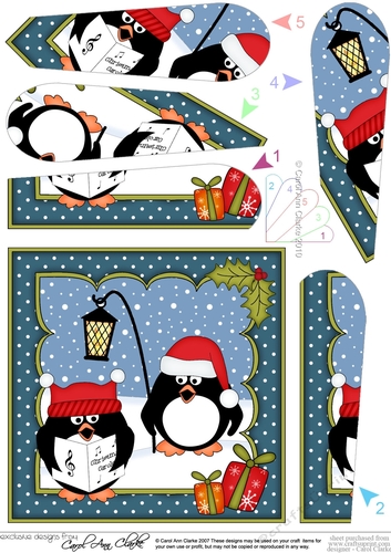 Christmas Pip Penguin & Friend are Carol singing Fan Pyramage Topper