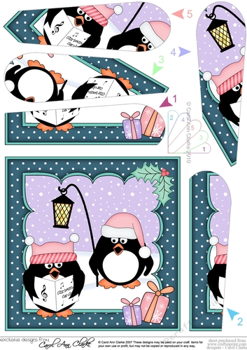 Christmas Pip Penguin & Friend are Carol singing Fan Pyramage Topper