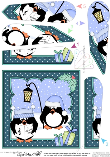 Christmas Pip Penguin & Friend are Carol singing Fan Pyramage Topper