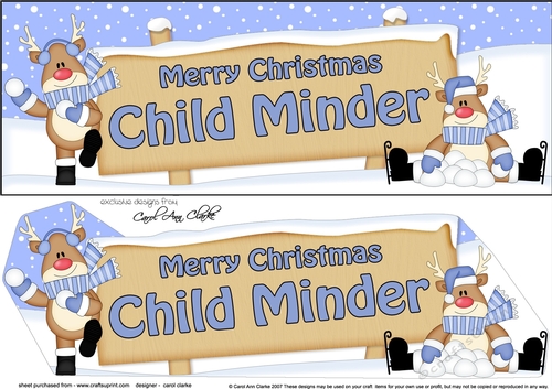 large DL Merry Christmas CHILD MINDER with Rudolph 3D decoupage