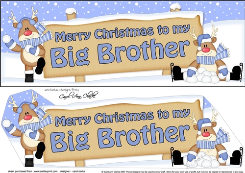 large DL Merry Christmas BIG BROTHER with Rudolph 3D decoupage