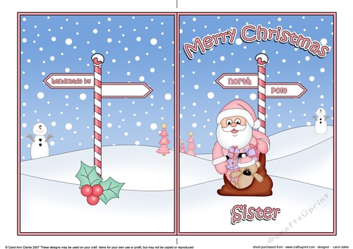 5 x 7 Quick Cut and Fold Card - Merry Christmas SISTER with Santa