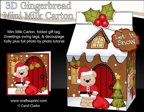 3D Christmas Milk Carton Gingerbread House Treat Box Mini Kit - Livvy bear has a Sack of Presents