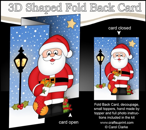 3D Shaped No-Hole Fold Back Christmas Card Mini Kit  - Santa has an Xmas Stocking full of Presents