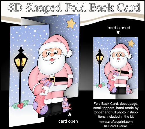 3D Shaped No-Hole Fold Back Christmas Card Mini Kit  - Santa has an Xmas Stocking full of Presents