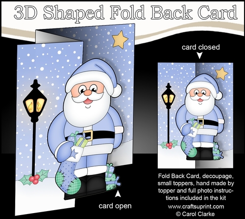 3D Shaped No-Hole Fold Back Christmas Card Mini Kit  - Santa has an Xmas Stocking full of Presents