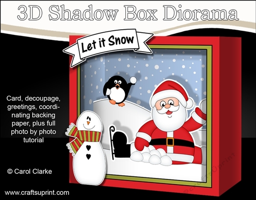 3D Christmas Diorama Shadow Box Card Mini Kit  - Santa & Pip Penguin are having a Snowball Fight