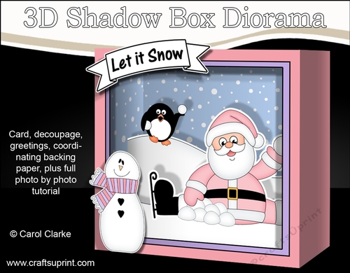 3D Christmas Diorama Shadow Box Card Mini Kit  - Santa & Pip Penguin are having a Snowball Fight