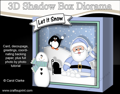 3D Christmas Diorama Shadow Box Card Mini Kit  - Santa & Pip Penguin are having a Snowball Fight
