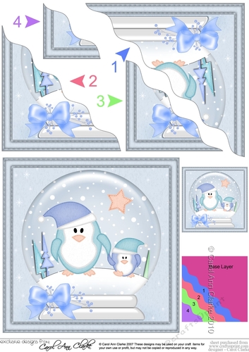 Cute Christmas Penguins Snowglobe Wavy Corner side stacker Topper
