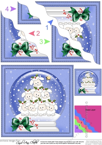 Cute Christmas Lambs Snowglobe Wavy Corner side stacker Topper