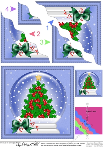 Cute Christmas Holly Tree Snowglobe Wavy Corner side stacker Topper