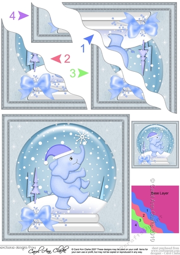 Cute Christmas Elephant Snowglobe Wavy Corner side stacker Topper
