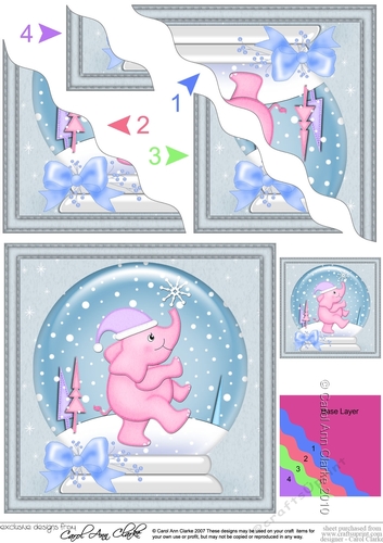 Cute Christmas Elephant Snowglobe Wavy Corner side stacker Topper