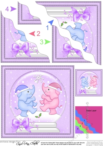 Cute Christmas Elephants Snowglobe Wavy Corner side stacker Topper