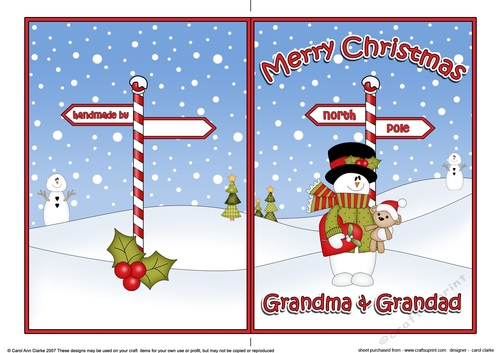 5 x 7 Quick Cut and Fold Card - Merry Christmas GRANDMA & GRANDAD with Snowman Rio