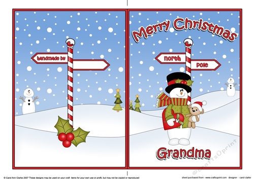 5 x 7 Quick Cut and Fold Card - Merry Christmas GRANDMA with Snowman Rio