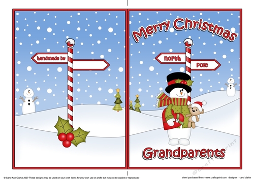 5 x 7 Quick Cut and Fold Card - Merry Christmas GRANDPARENTS with Snowman Rio