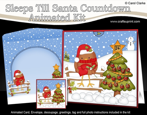 3D Animated Sleeps Till Santa Christmas Tree Countdown Card Kit - Bobbin Robin has Mistletoe