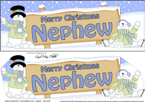 large DL Merry Christmas NEPHEW with Snowman 3D decoupage