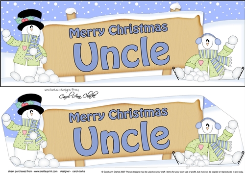large DL Merry Christmas UNCLE with Snowman 3D decoupage