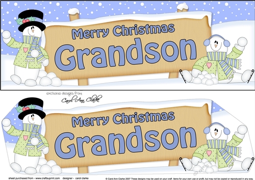 large DL Merry Christmas GRANDSON with Snowman 3D decoupage