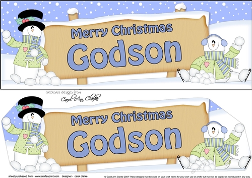 large DL Merry Christmas GODSON with Snowman 3D decoupage