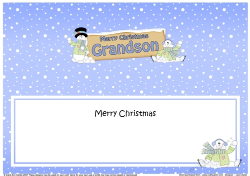 large DL Merry Christmas GRANDSON with Snowman insert
