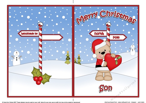5 x 7 Quick Cut and Fold Card - Merry Christmas SON with Livvy Bear