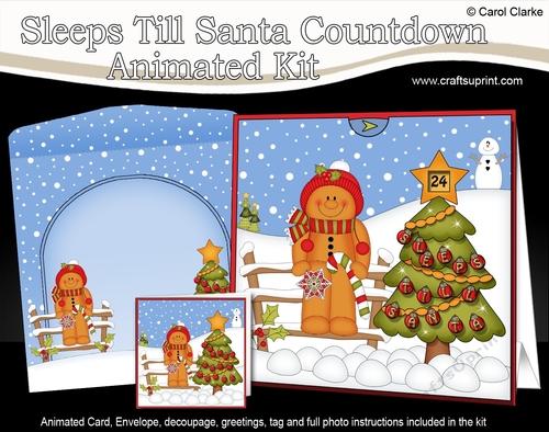 3D Animated Sleeps Till Santa Christmas Tree Countdown Card Kit - Gingerbread Man Jinge