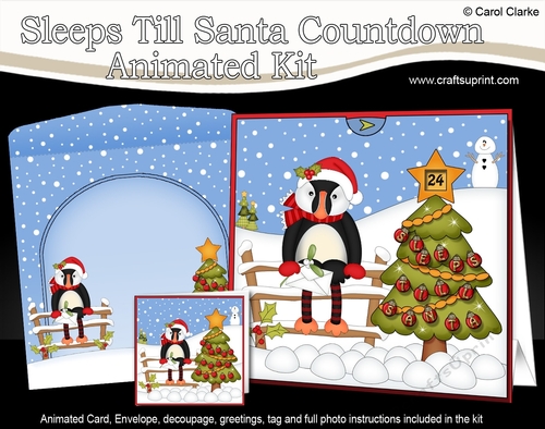 3D Animated Sleeps Till Santa Christmas Tree Countdown Card Kit - Pilchard the Toucan 