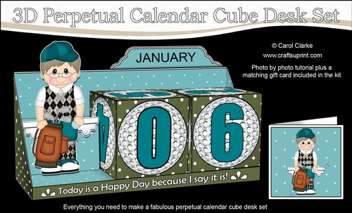 3D Everlasting Perpetual Calendar Desk Set Kit - Golf Older Man