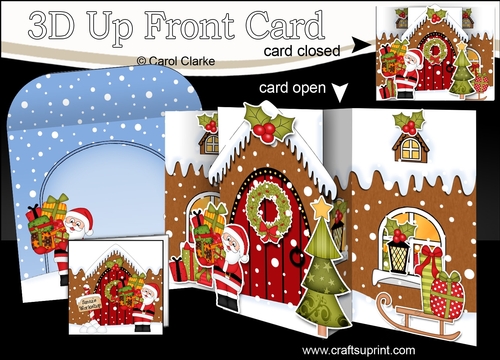 3D Up Front Card Kit -  Santa is at the Christmas Gingerbread House