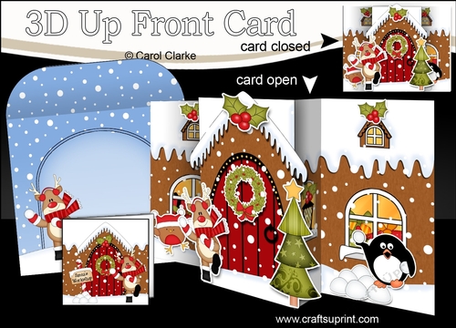 3D Up Front Card Kit -  Rudolph is at the Christmas Gingerbread House